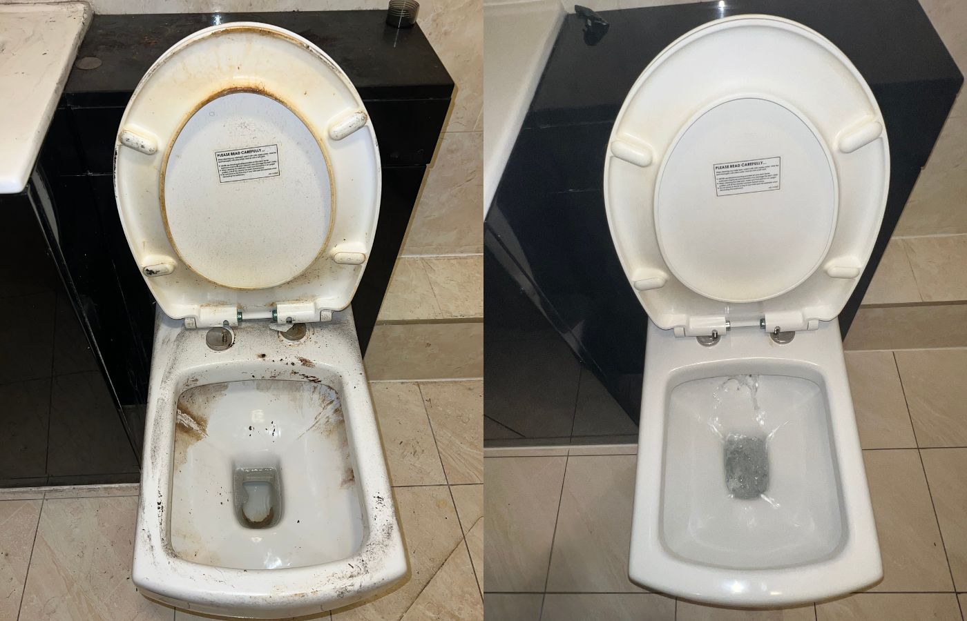 Before and after professional toilet and bathroom deep cleaning