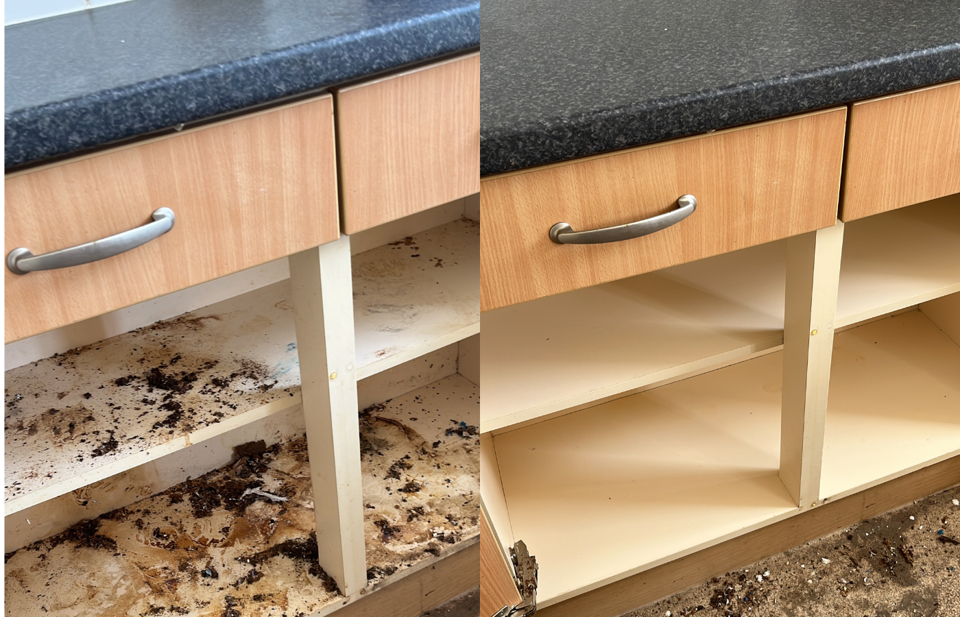 Before and after end of tenancy kitchen cabinet cleaning in London