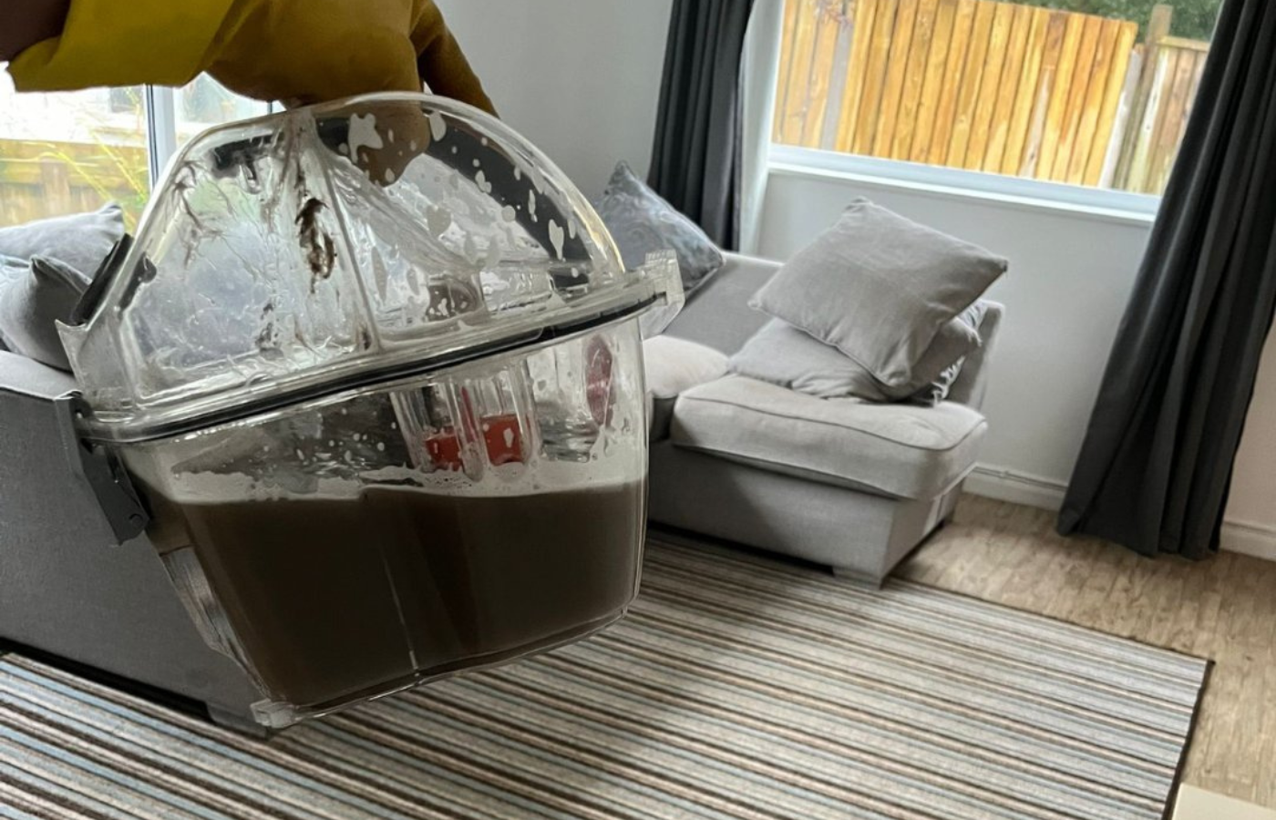 Dirty water extracted from carpet cleaning