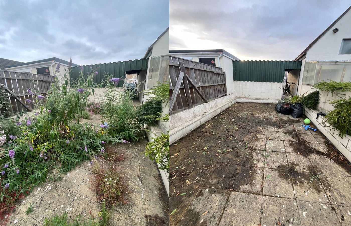 Before and after garden maintenance by Heavy Clean London